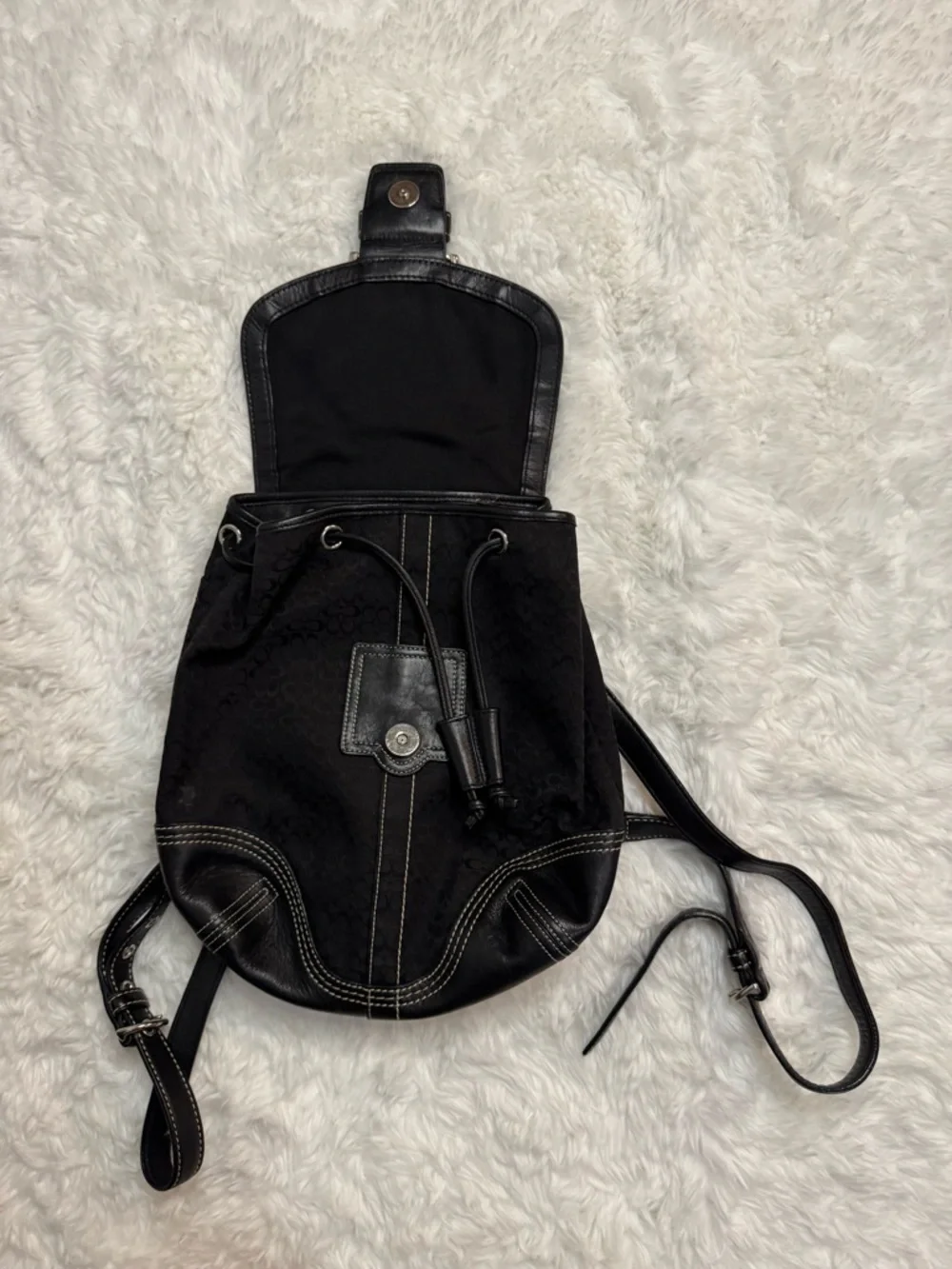 Coach Soho Black Signature Drawstring Mini Backpack